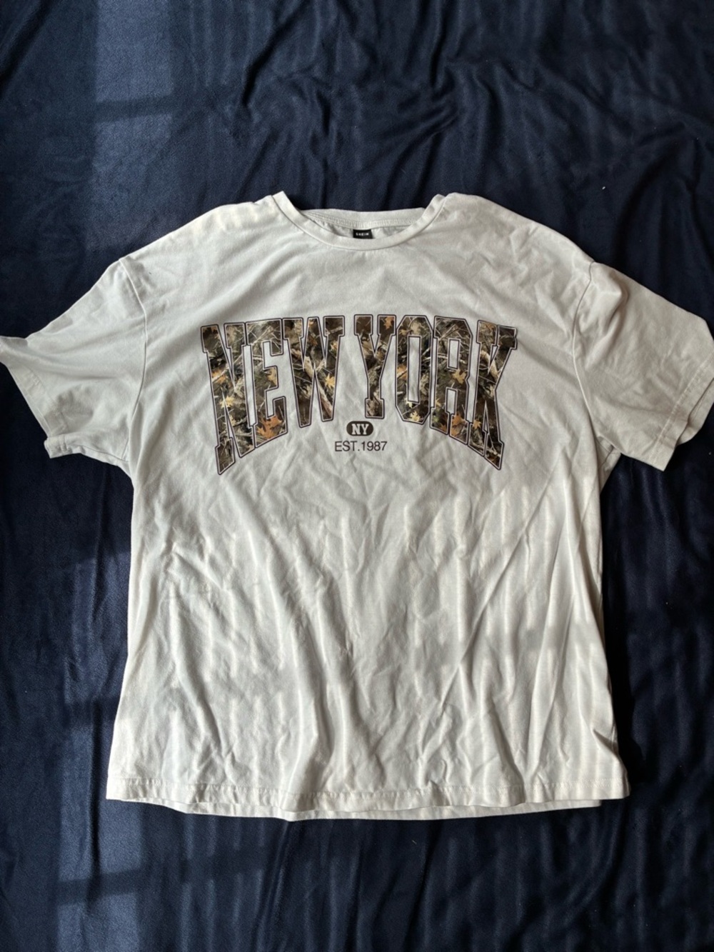 SHEIN White Graphic Tee with Block Photo Panels